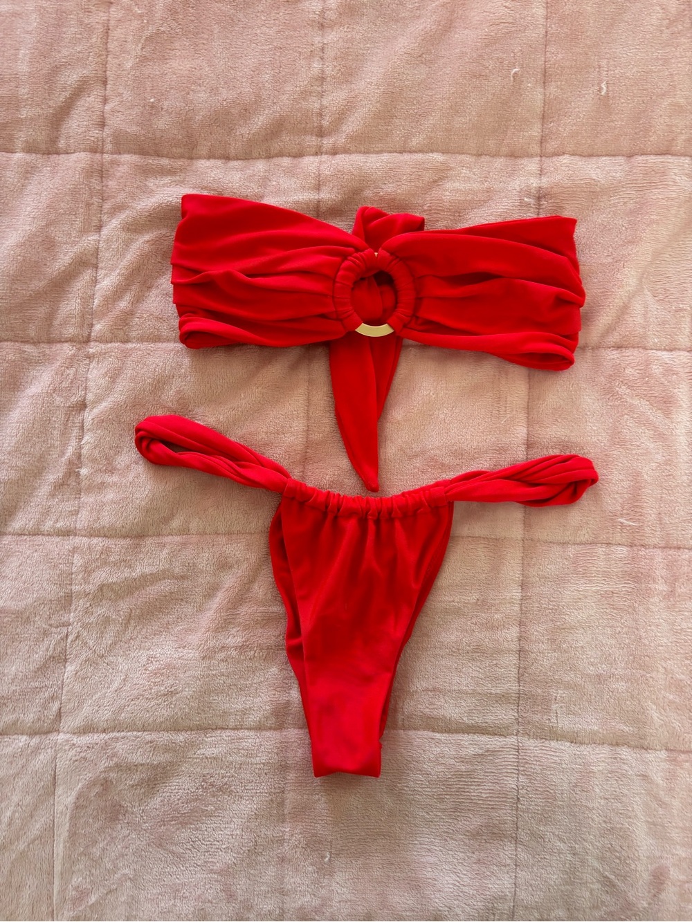 Kulani Kinis Red Bandeau Bikini with Ring Detail